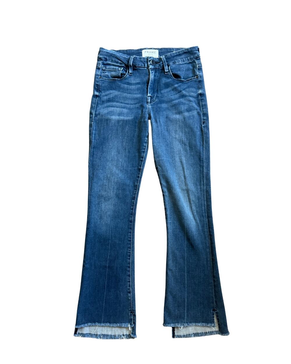 FRAME Le Crop Mini Boot Jeans Size 25 Raw Split Hem Medium Wash